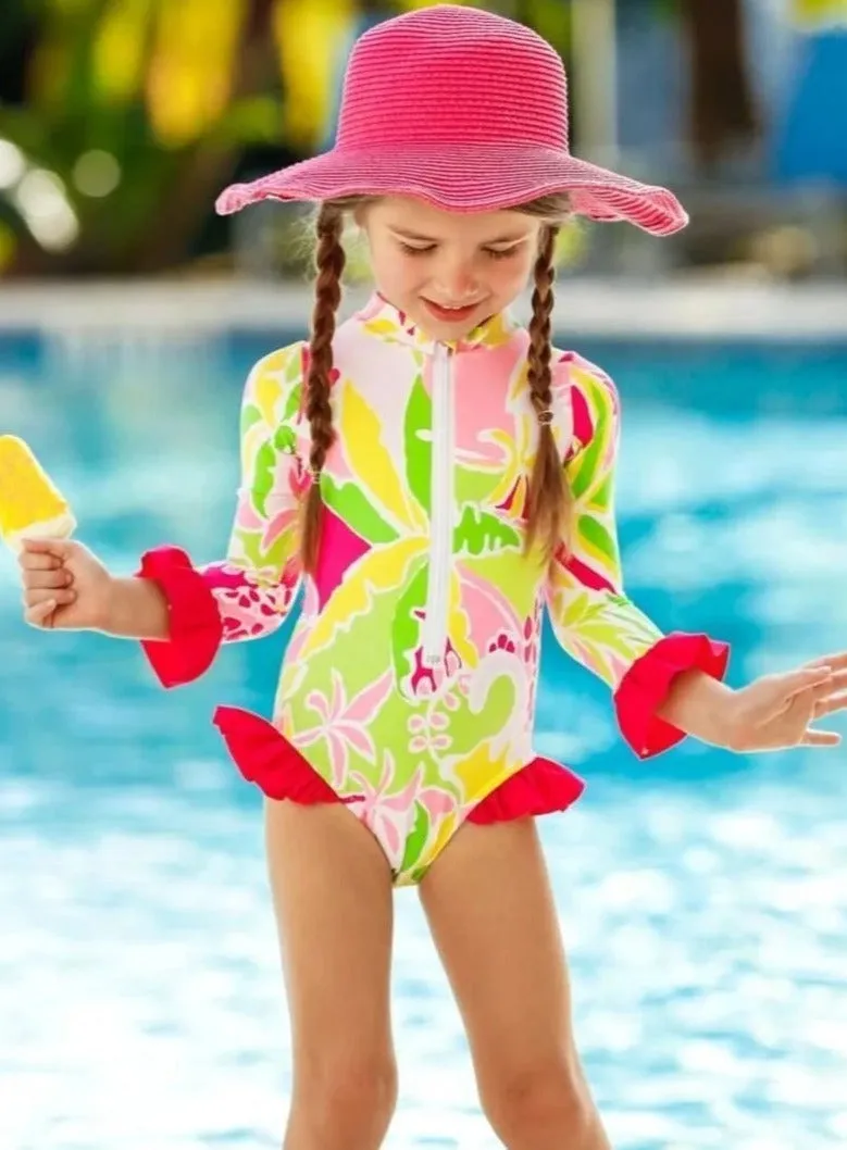 Girls Dive Deep Rash Guard One Piece Swimsuit