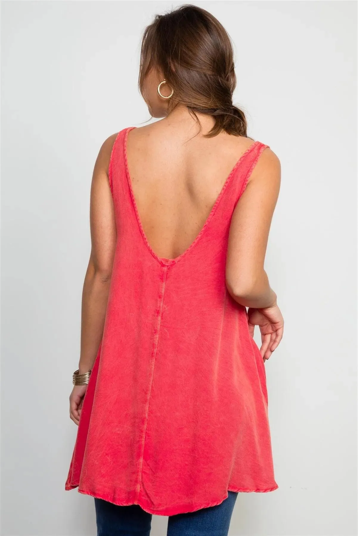 Mineral Wash Rust Low Back Swing Oversize Tunic Mini Dress / 3-1-1